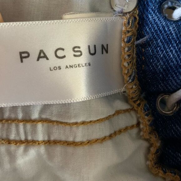 PACSUN High Rise Lace Up Cut Off Denim Festival Shorts Size 28 - Picture 11 of 12